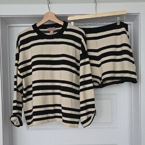 H&M Striped Black and Cream Sweater and Shorts Set